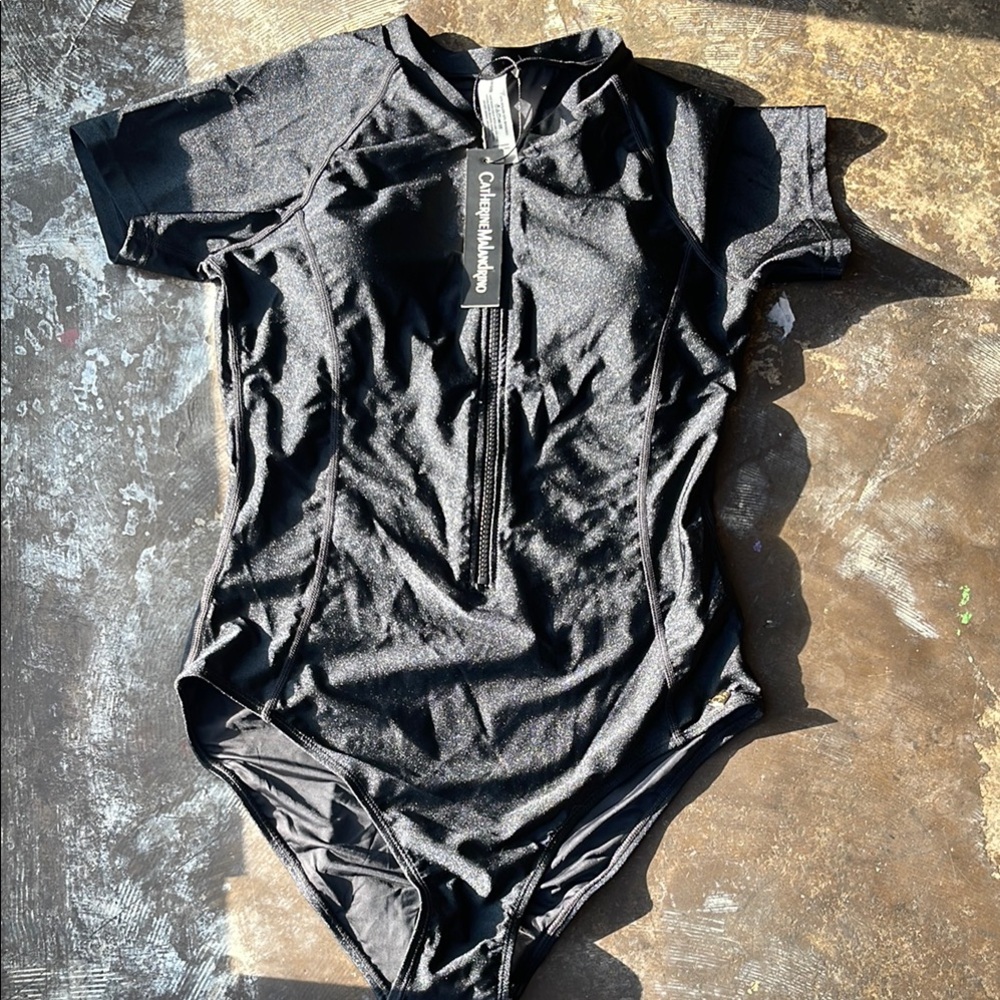 NEW Catherine Malandrino Scuba Zip Up One-Piece Swimsuit L